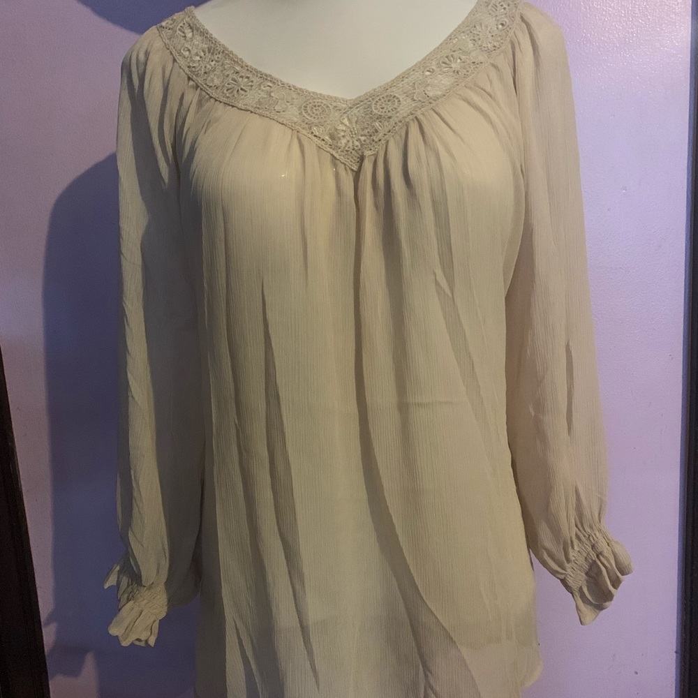 NWT Light beige cream chiffon blouse